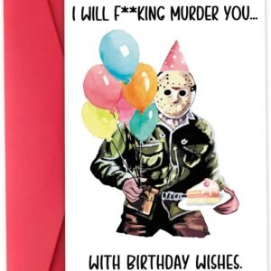 Funny Jason Birthday Card,Horror Movie Theme Birthday Card,Halloween Birthday Card for Women Men,Scary Killer Birthday Gifts Idea for Him Her